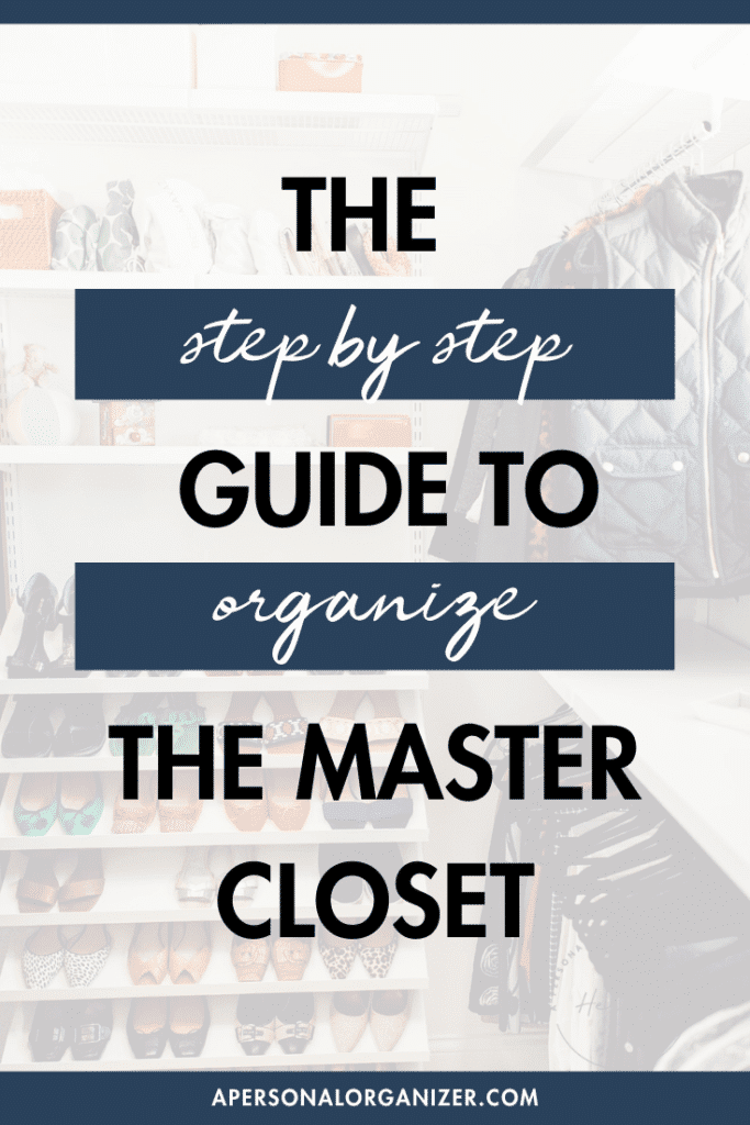 organized master closet with the Elfa closet system by the Container Store