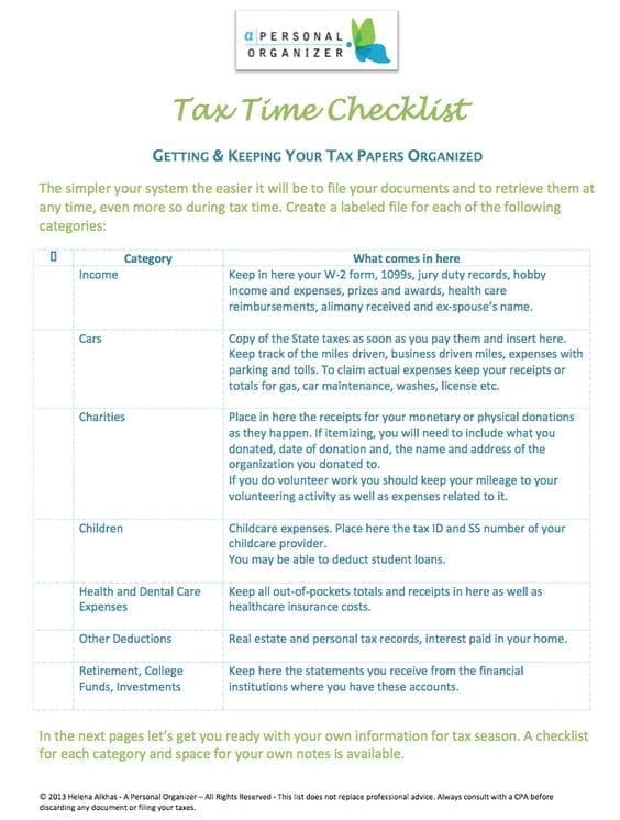 Tax time checklist