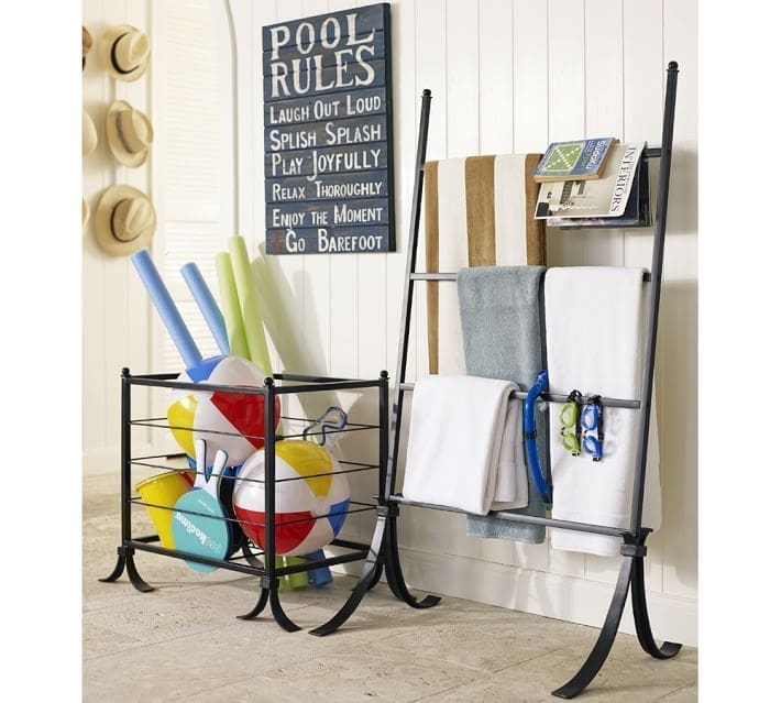 {This Pottery Barn bin is perfect to dry off your pool and beach gear}