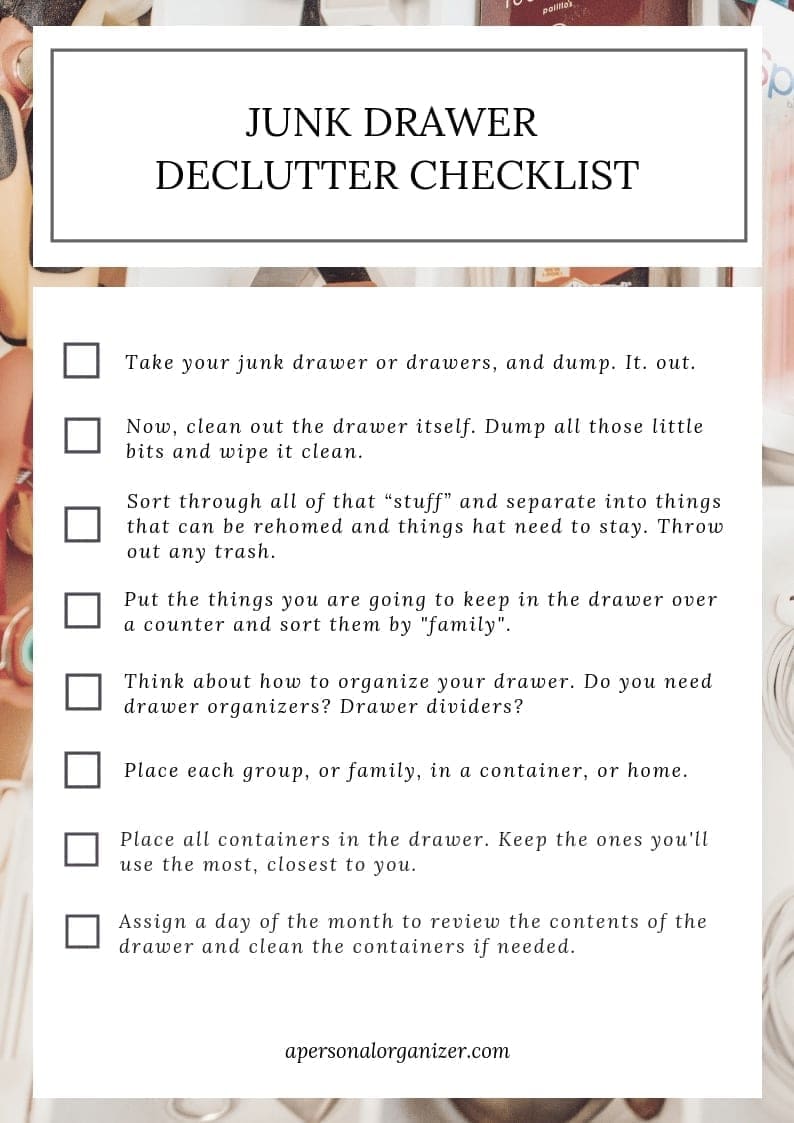 junk drawer organizing checklist