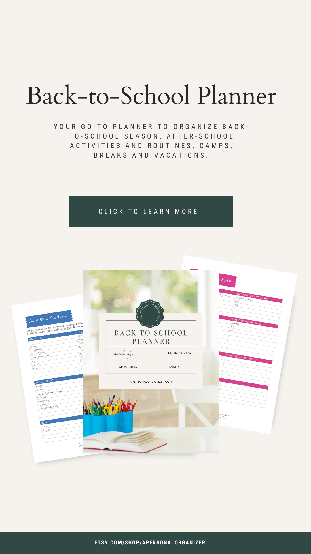 Printable back-to-school Planner to Organize your kids for school