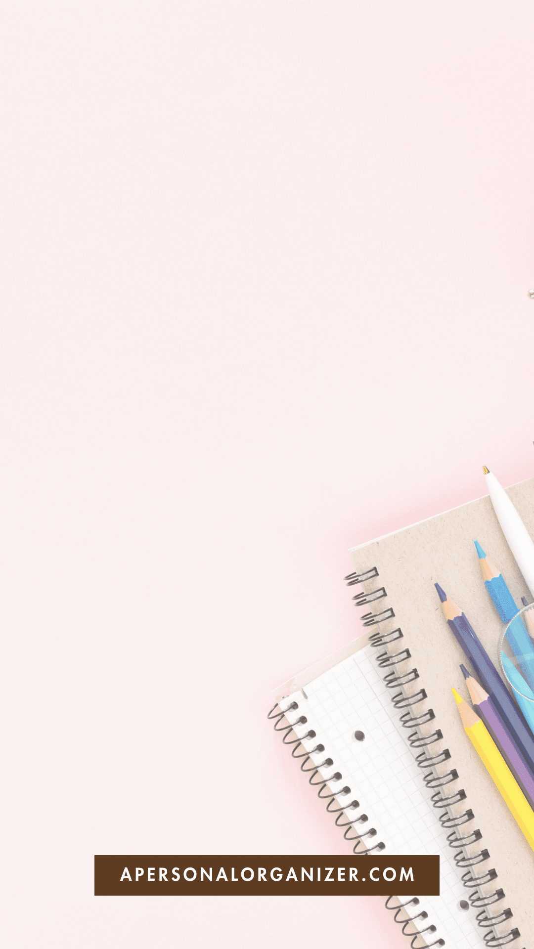 An overhead view of a teal backpack partially open to reveal school supplies including a notebook, a yellow alarm clock, and various stationery items like paper clips and sticky notes, all arranged on a bright yellow background.