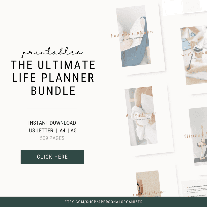 Introducing "The Ultimate Life Planner Bundle," your all-in-one toolkit for organizing household tasks, work, daily activities, and fitness goals. With 509 printable pages available for instant download in US Letter, A4, and A5 sizes. Click "Here" to transform your routine today!.