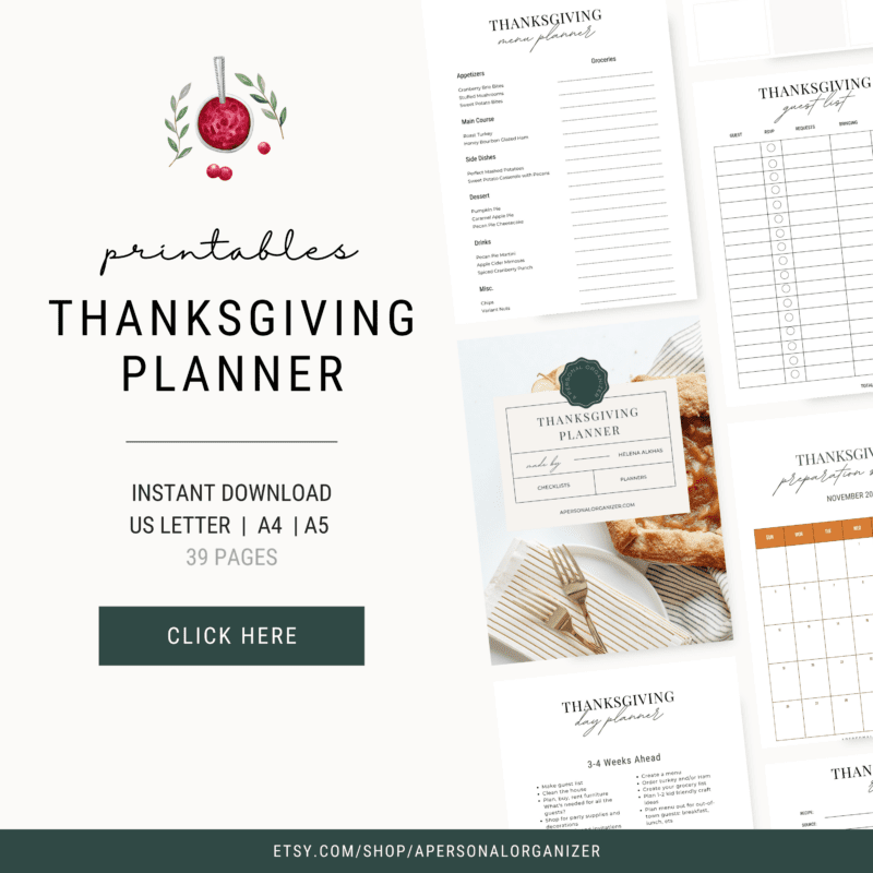 Discover our ultimate Thanksgiving planner! Featuring a beautiful cover page, detailed recipe list, and organizational pages, it's available for download in US Letter, A4, and A5 sizes. With 39 pages to keep you organized, simply click the "Click Here" button below to get started.